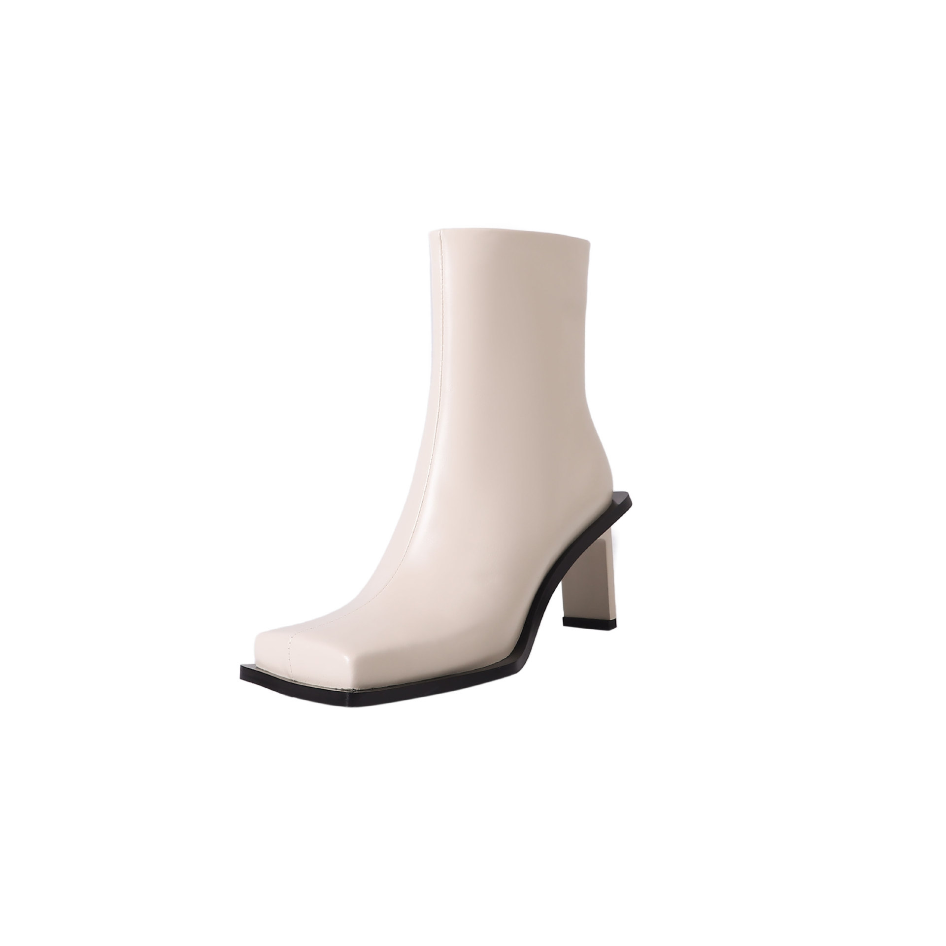Brand Genuine Cow Leather High Heels Square Toe Black Beige Dress Party Office Lady Autumn WInter