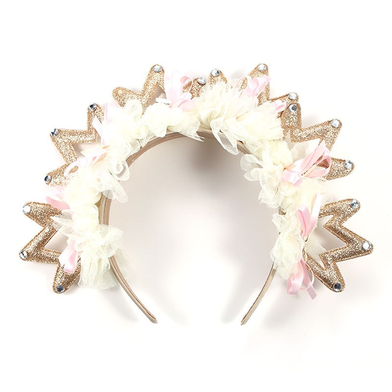 Ivory and gold crown hoop with glitter star accents
