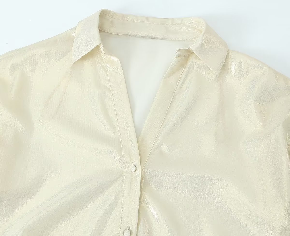 Women Fashion Metal Style Solid Transparent Loose Smock Blouse Office Lady Chic Sunscreen Shirts