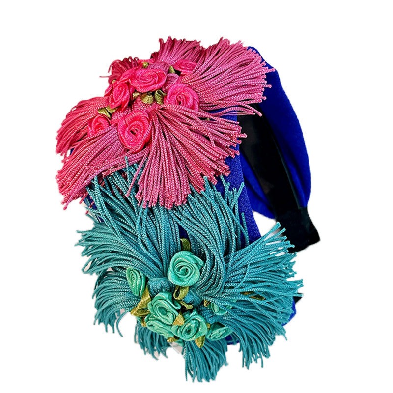 Fuchsia teal headband with layered fringe petals