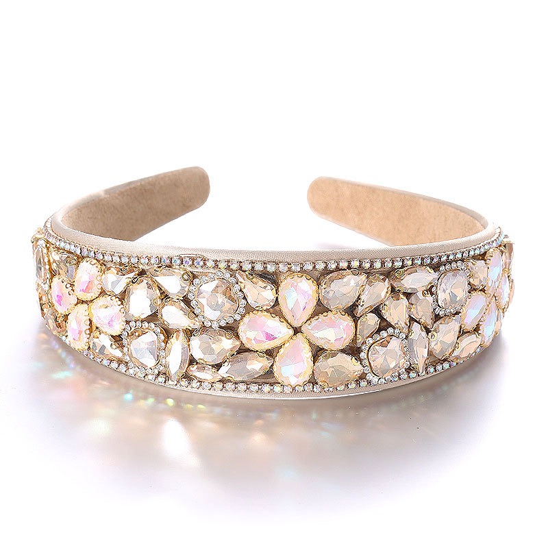 Champagne headband showing open slip-on construction