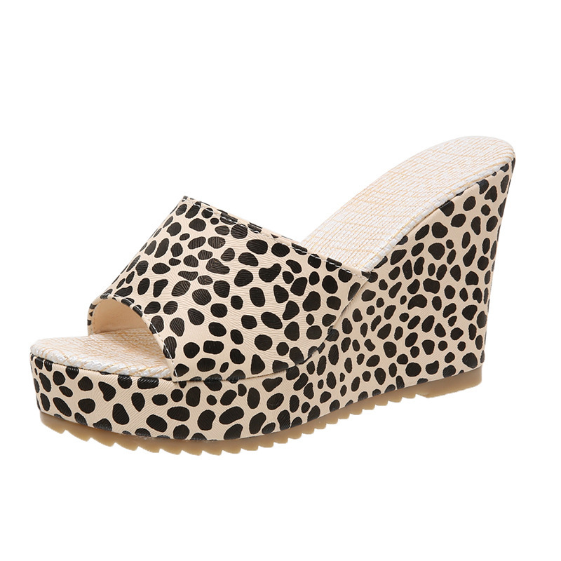 Brand New Female Wedges High Heels Slippers Fashion Leopard Platform Summer women's Slippers Casual