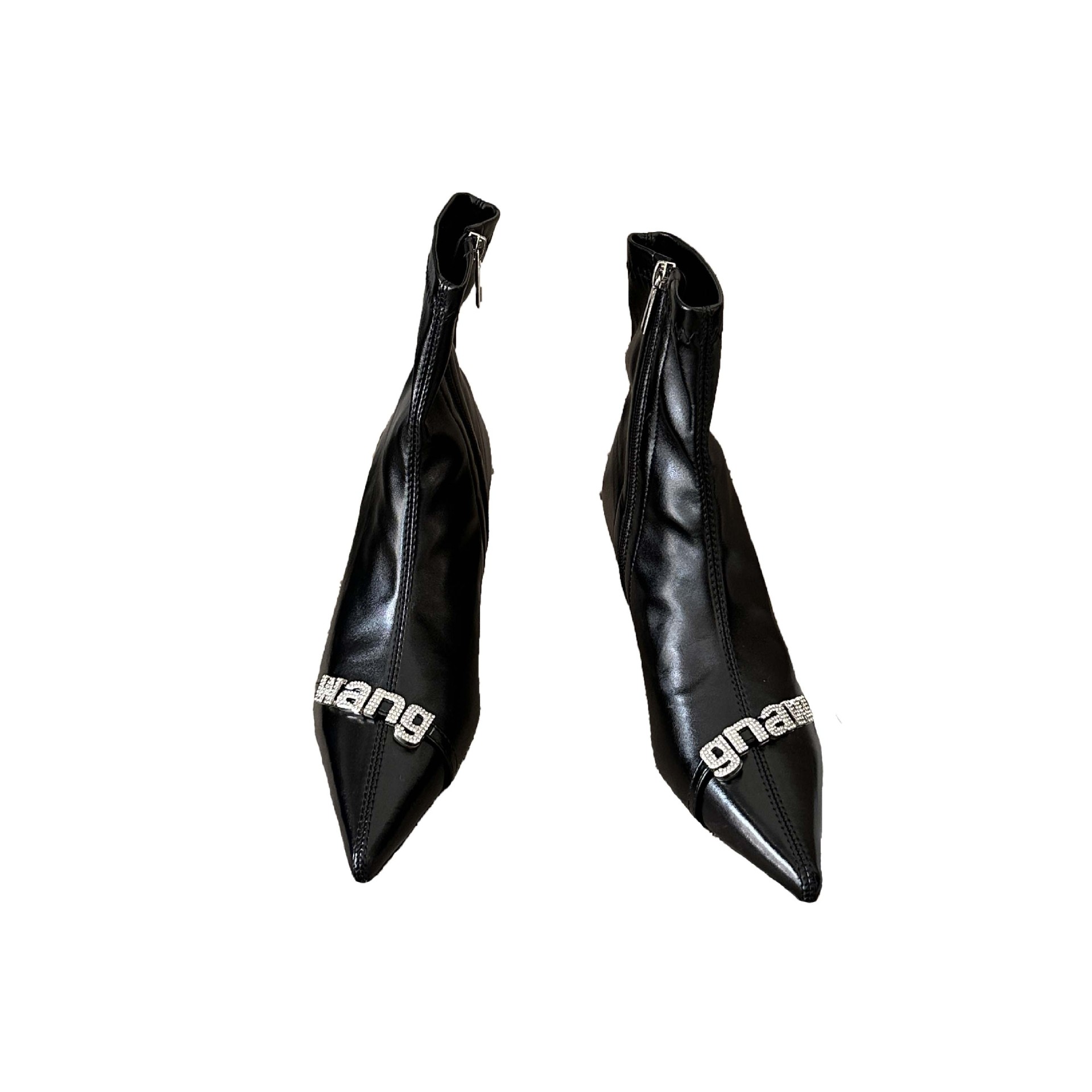 Street Style Diamond Crystal Ankle Boots Women Autumn Zipper Pointed Toe Thin Low Heels Chelsea
