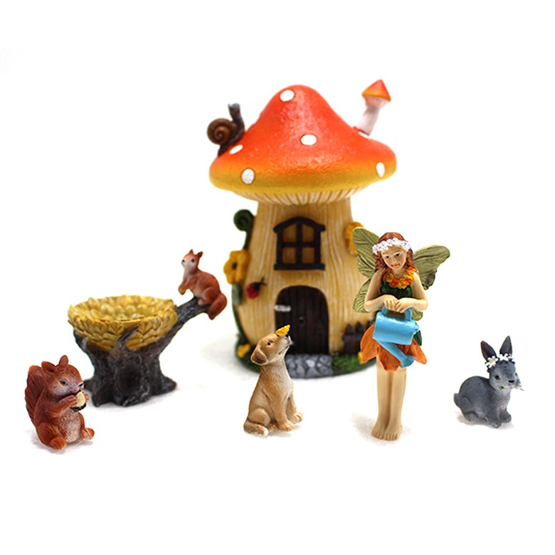 Resin Mushroom Housing Set Garden Garden Garden Insert