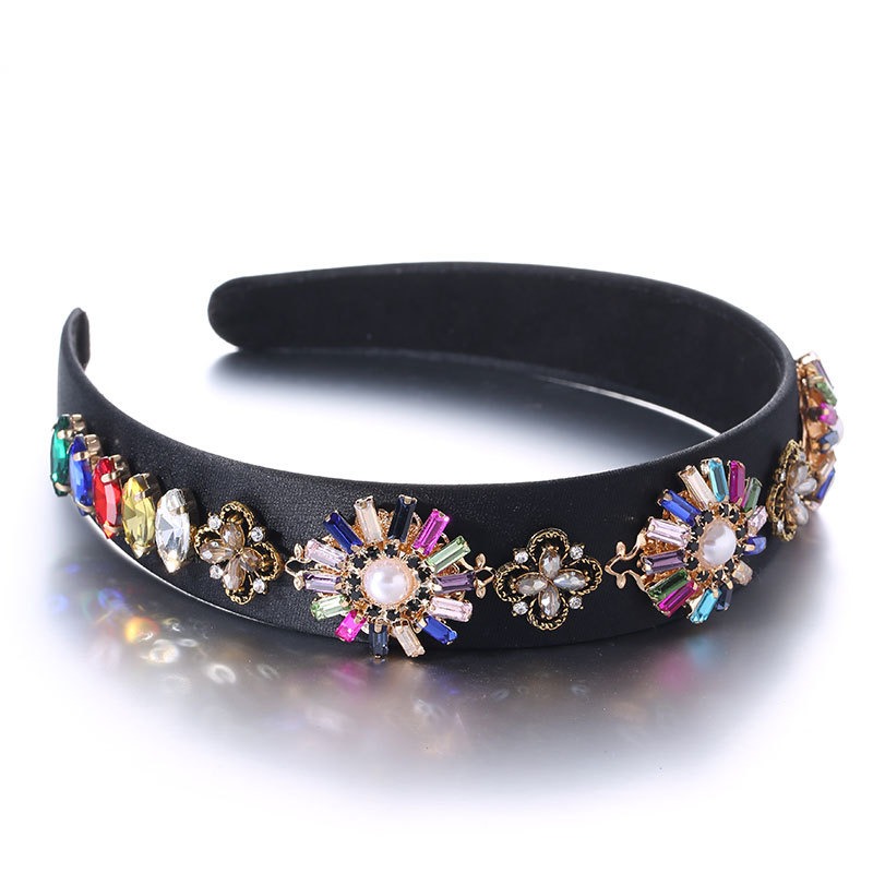 Black multicolor jeweled headband for styled hair