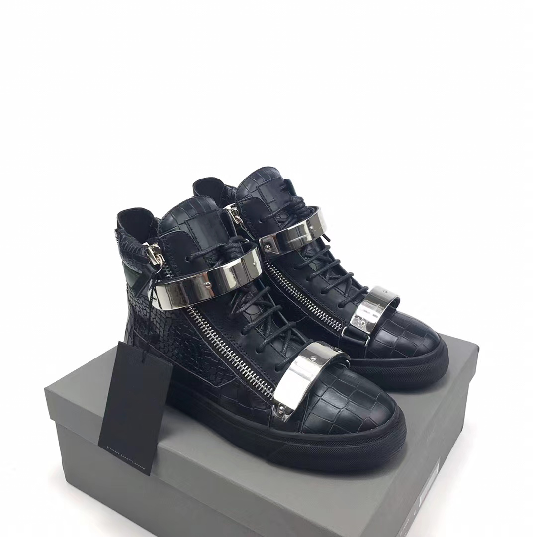 Zipper black velvet high top genuine leather shoes