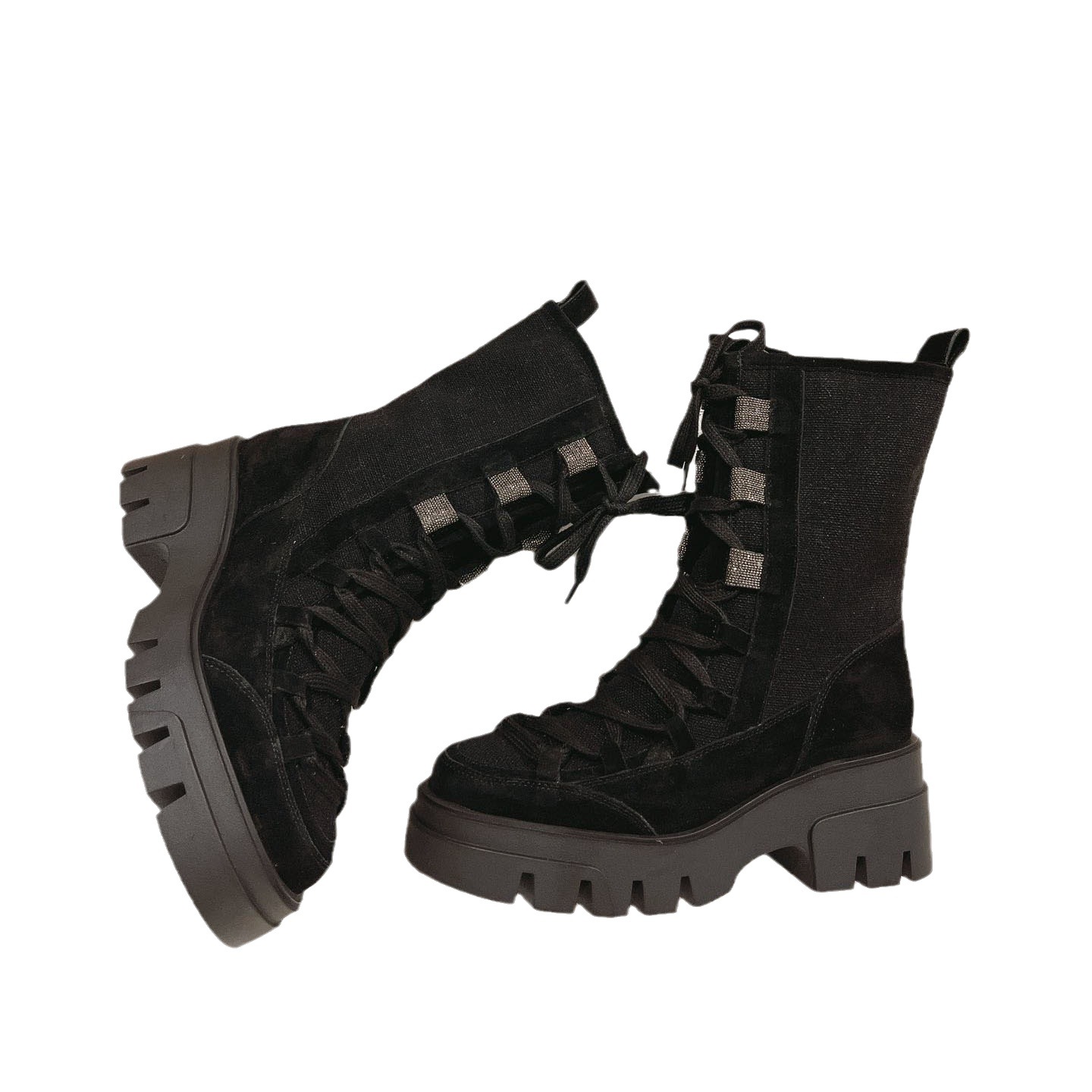 Classic Lace up Middle Boots Women Rubber Anti Slip suede Ankle Booties Woman Autumn Fashion