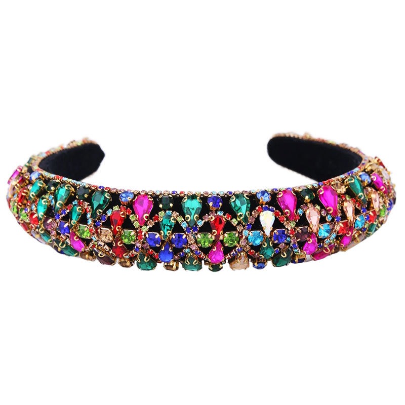 Colorful baroque headband covered in jewel-toned stones