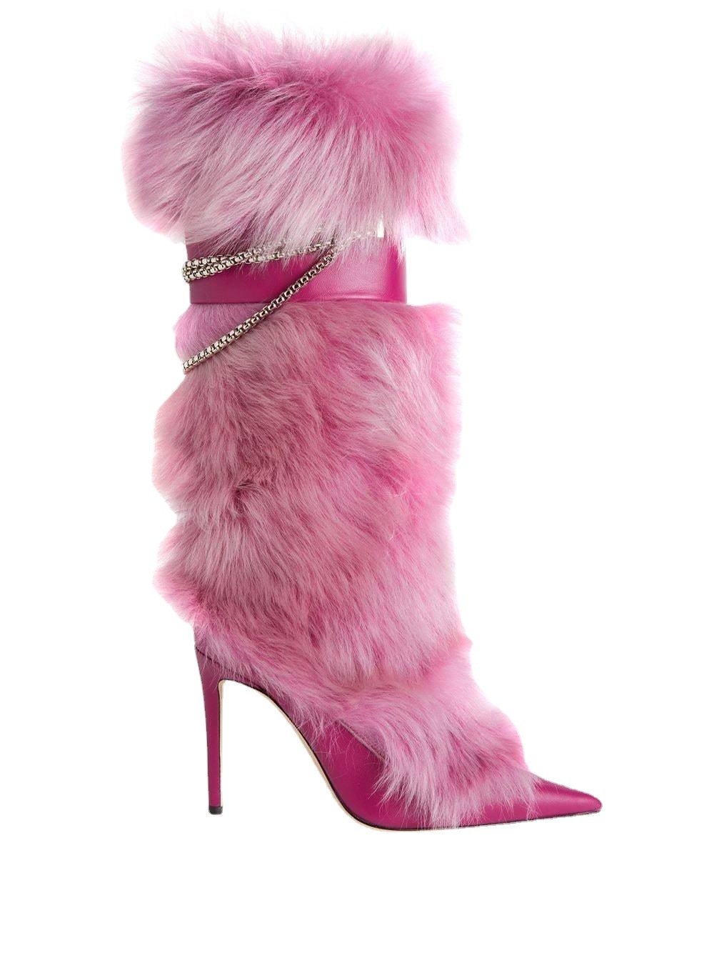 Pink Feather Pointed Toe Stiletto Heels Boots Crystal Chain High Boots Women Fashion Winter Keep