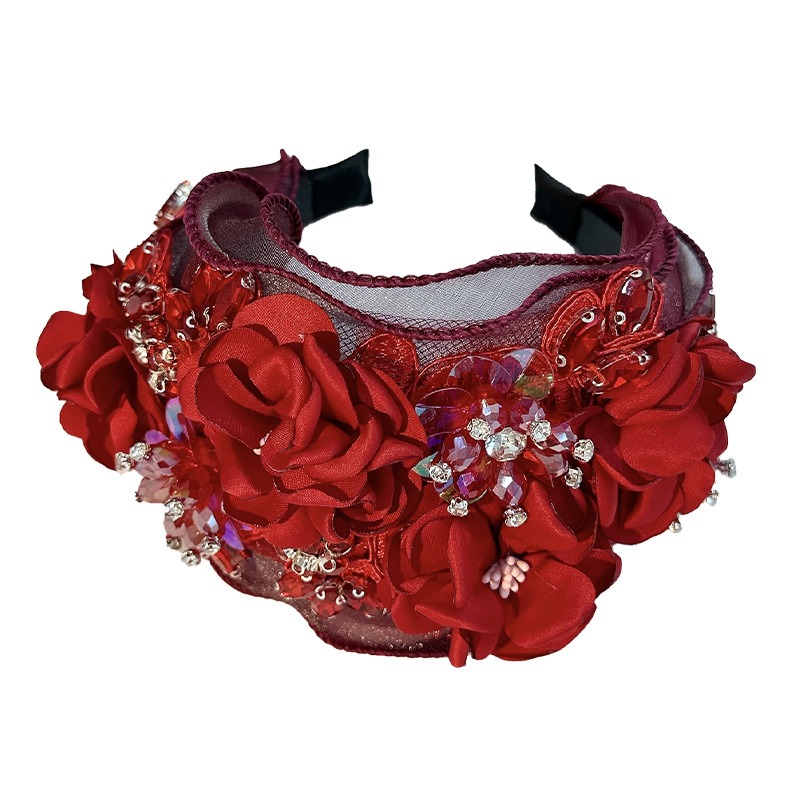 Red embellished headband styled as an occasion accessory