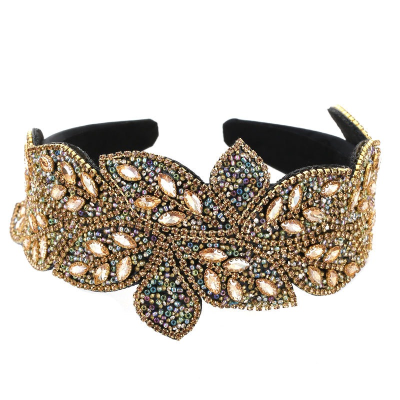 Champagne headband covered in floral beads and crystals