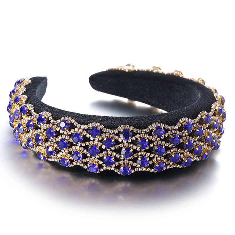 Royal blue padded headband with reflective crystal finish