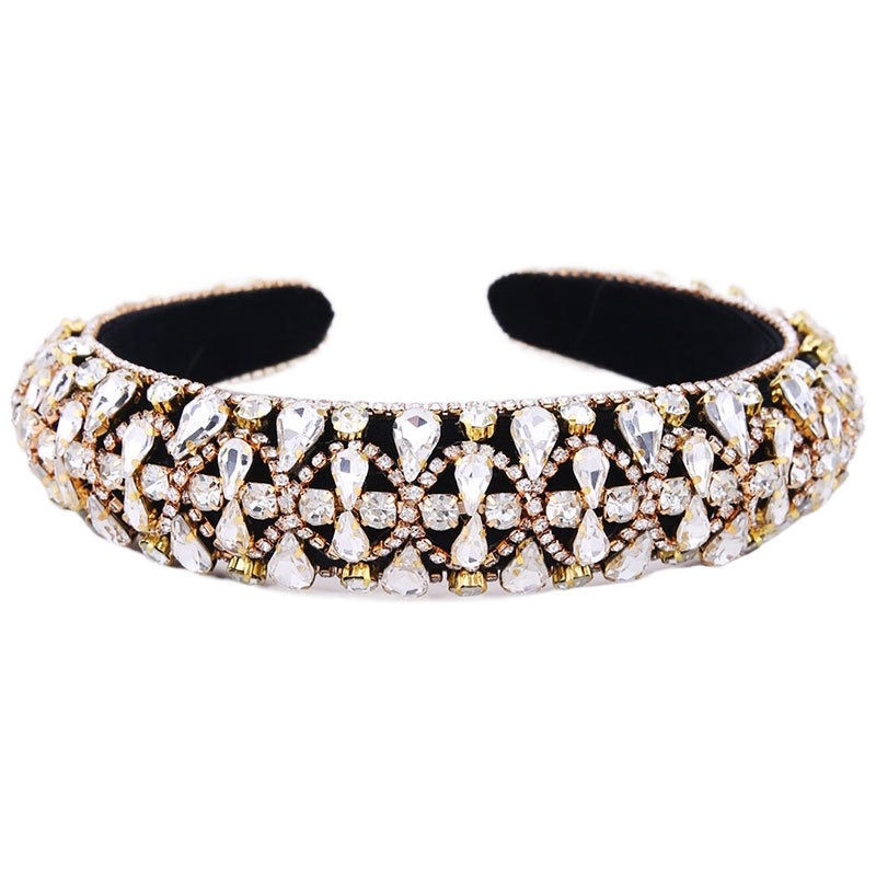 Padded crystal headband with black cushioned inner band