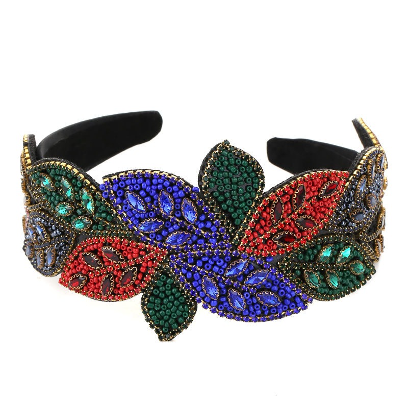 Multicolor headband with layered floral beadwork