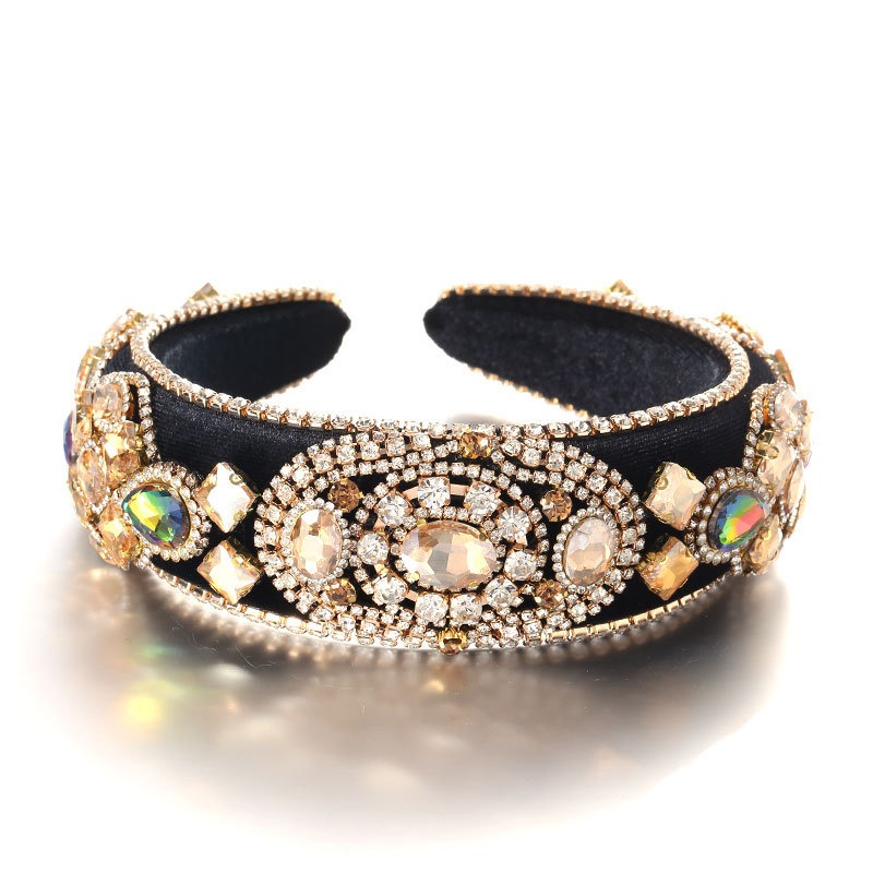 Gold champagne headband with colorful jewel accents