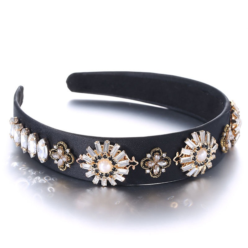 Black crystal headband with pearl floral details