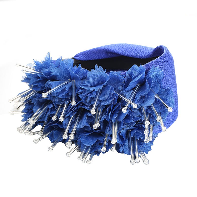 Royal blue hoop with dangling crystal bead accents