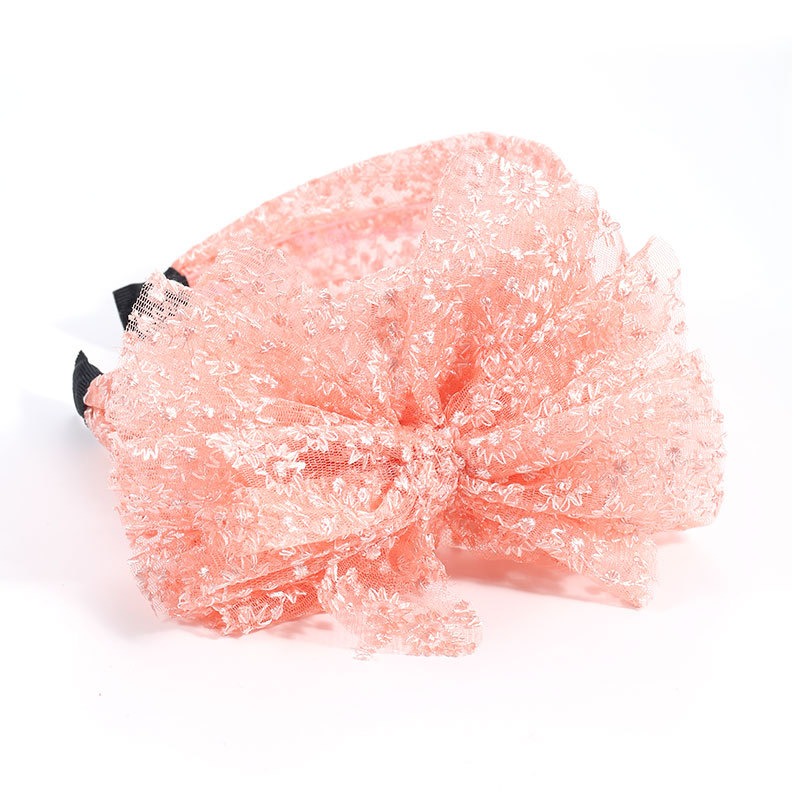 Coral pink layered lace bow detail