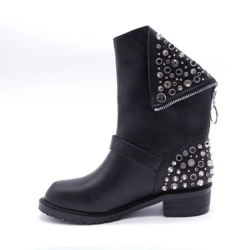 Women's Genuine Leather ankle boots big size fit for 22-26.5cm length feet Autumn and winter warm