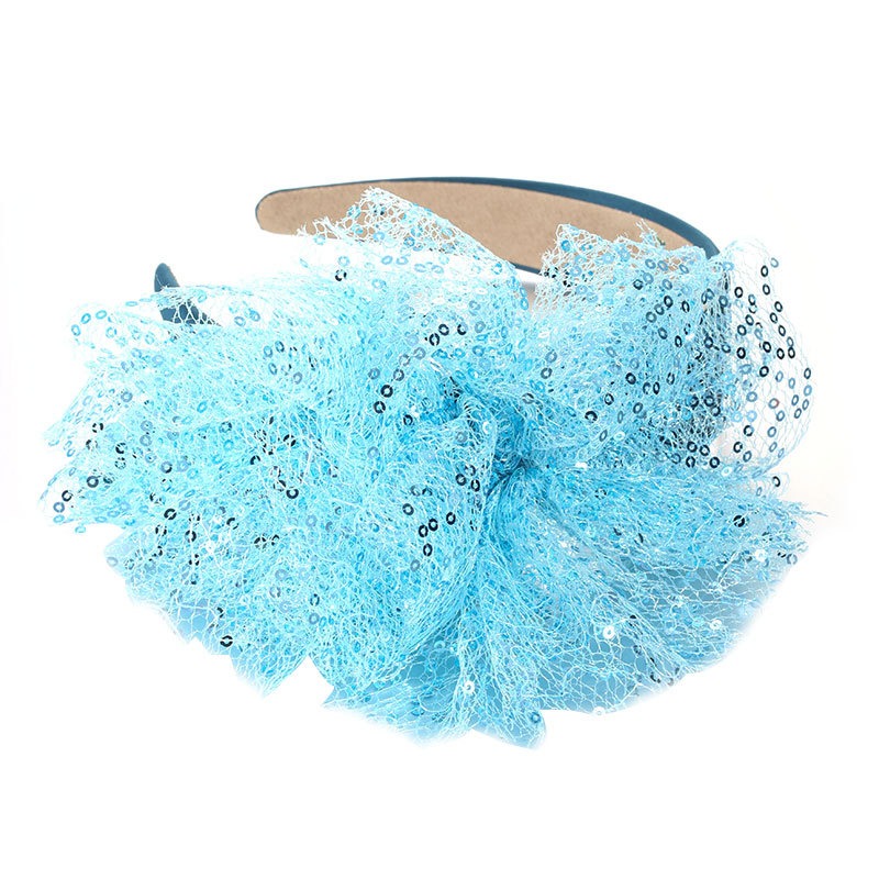 Sky blue flower headband with reflective sequin finish