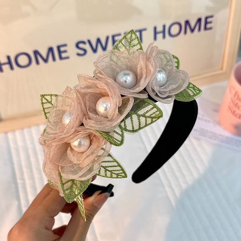 Champagne floral headband styled with simple hair