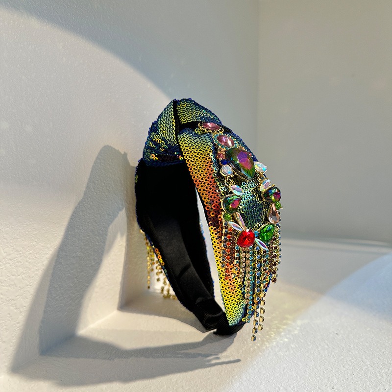 Close view of multicolor sequins stones and beadwork