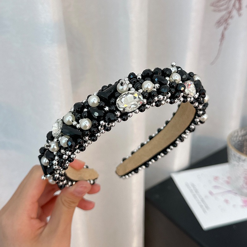 Monochrome black white crystal headband
