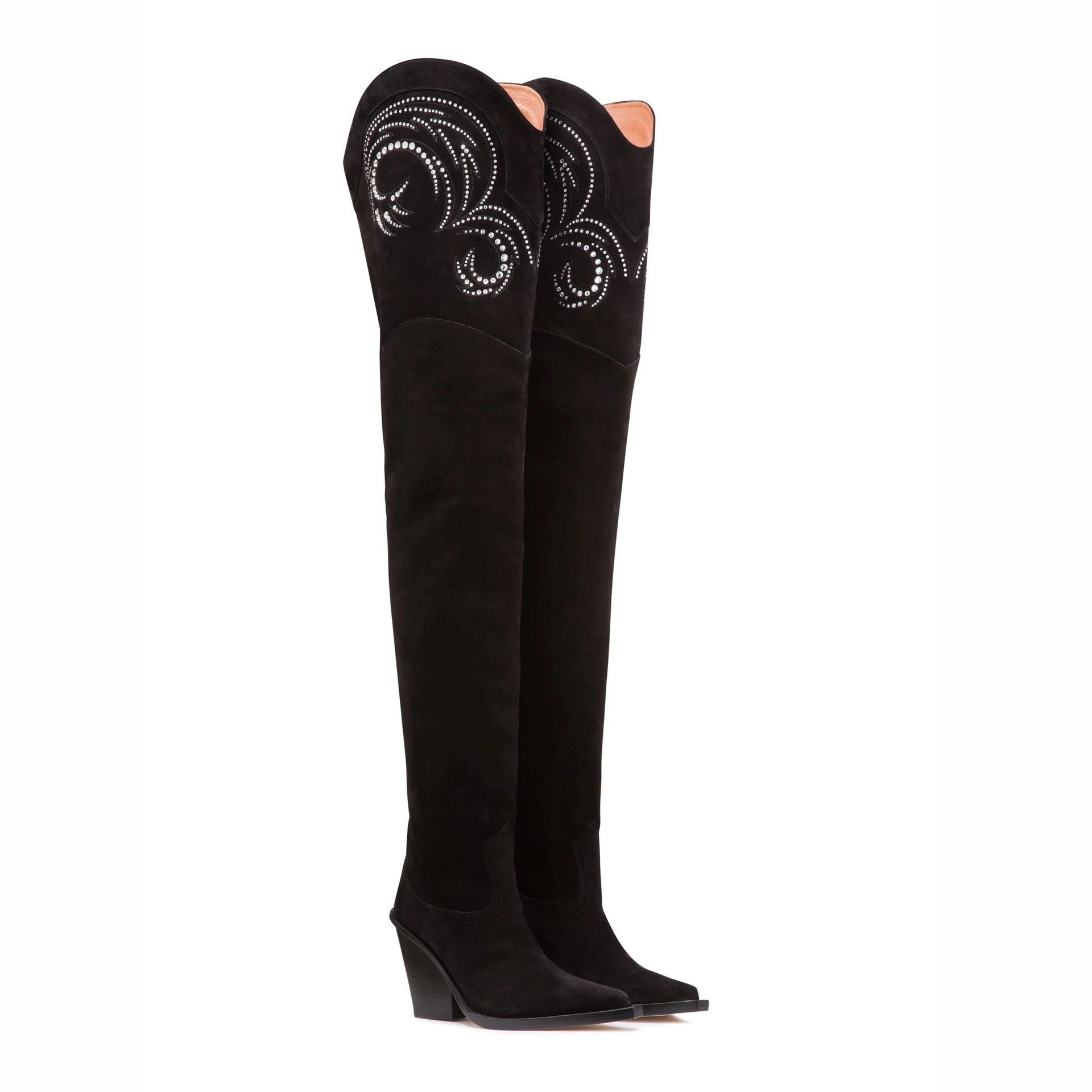 Designer Brand Wedge Heel Over The Knee Boots Suede Leather Pointed Toe Embroidery Long Boots Winter