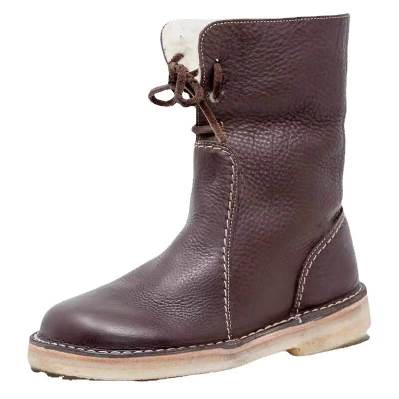 35-43 women's mid-tube snow boots low heel round head solid color sleeve cotton boots image 3