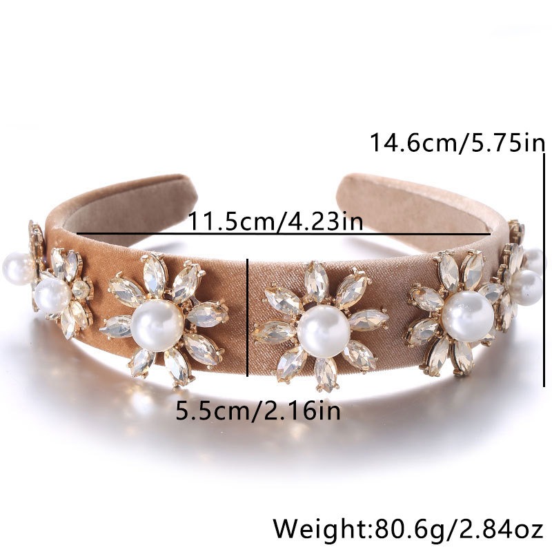 Champagne embellished headband shown with measurements