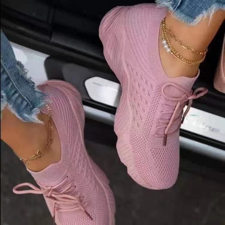 women's sneakers women's lace mesh thick sole flying woven shoes breathable image 11