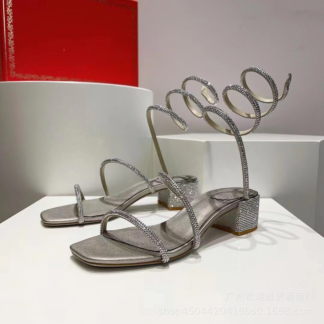 Women's Summer Ankle Crystal Strappy Sandals Silver Glittery Sole Bride's Wedding High Heels Ladies
