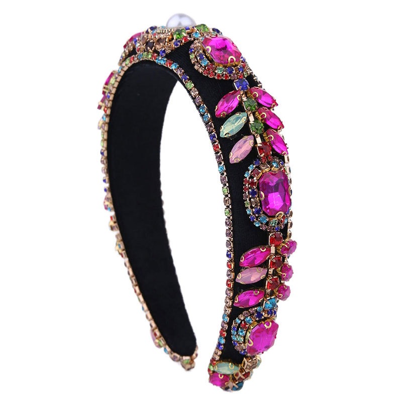Multicolor floral gemstone arrangement on black headband