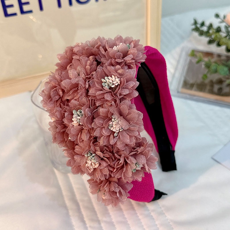 Dusty rose headband with dense dimensional fabric flowers