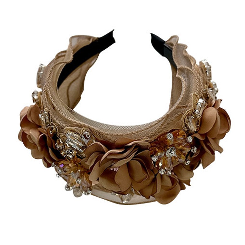 Crystal flower headband detail with sequins beads and textured petals