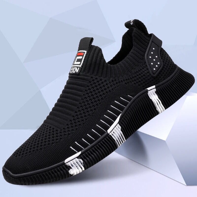 Slip-on sneakers with lace-up front casual men's shoes soft sole flying fabric breathable image 6