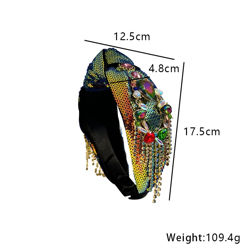 Close view of colorful sequins and faceted jewels