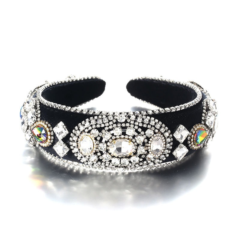 Black and silver headband with reflective crystals and metallic trim