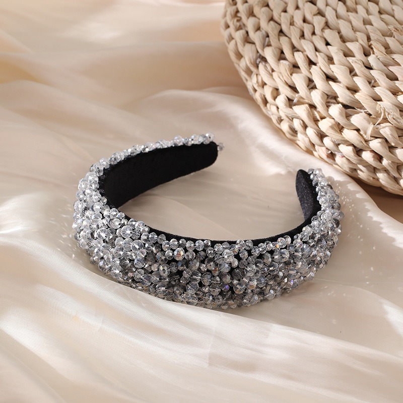 Silver crystal beaded headband with reflective facets