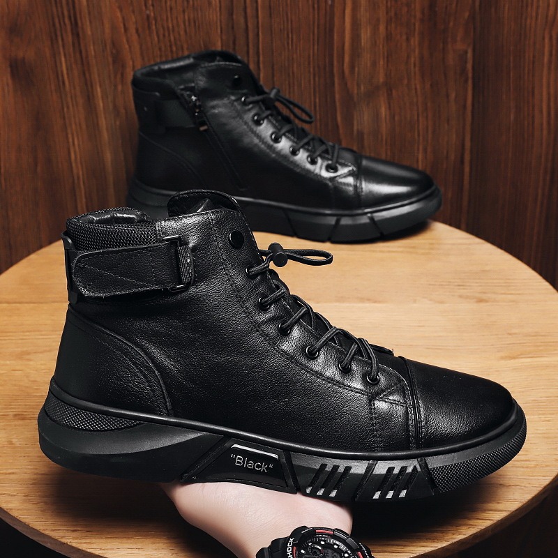 Men's shoes autumn and winter leather plush Martin boots casual men's running high rise sports shoes image 5