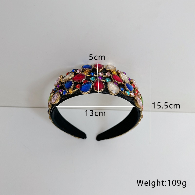 Close view of colorful faceted headband stones