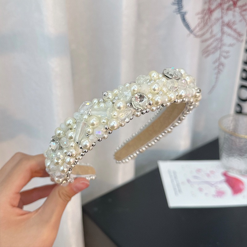 Dimensional ivory pearl crystal beadwork