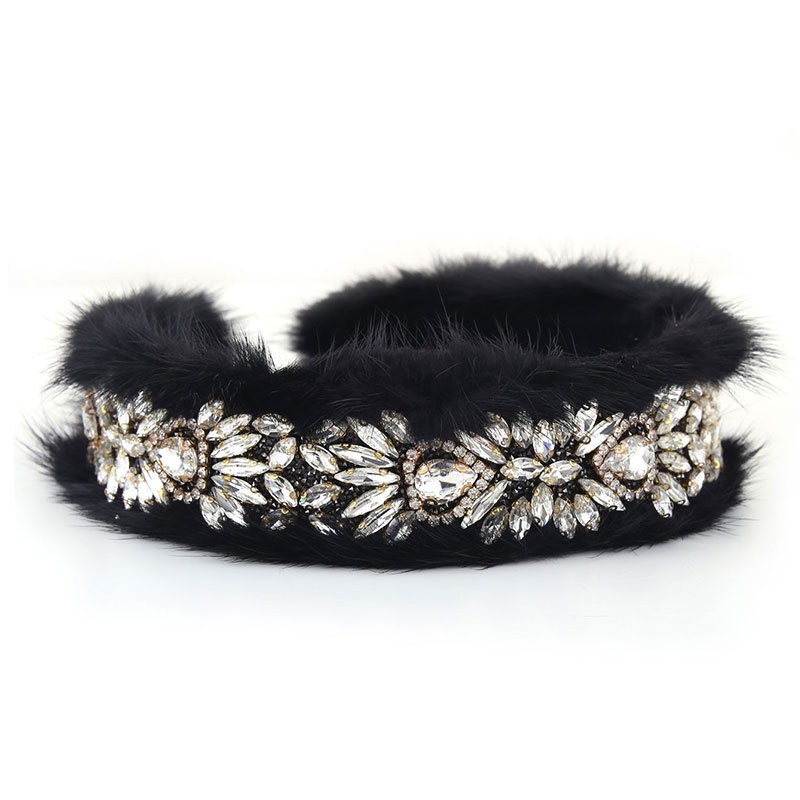 Black headband with full floral crystal coverage