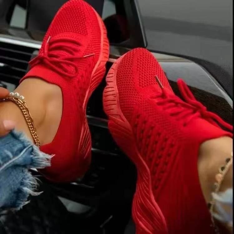 women's sneakers women's lace mesh thick sole flying woven shoes breathable image 10