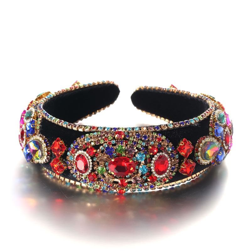 Colorful rhinestone headband with raised baroque gemstone motif