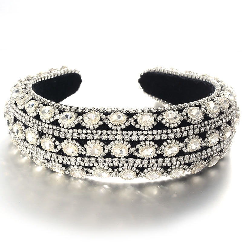 Silver crystal headband with dense vintage embellishment