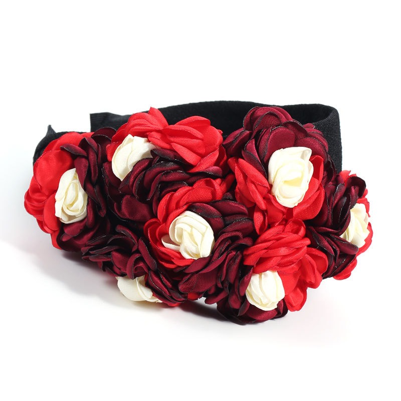Raised red burgundy flowers on padded fabric band