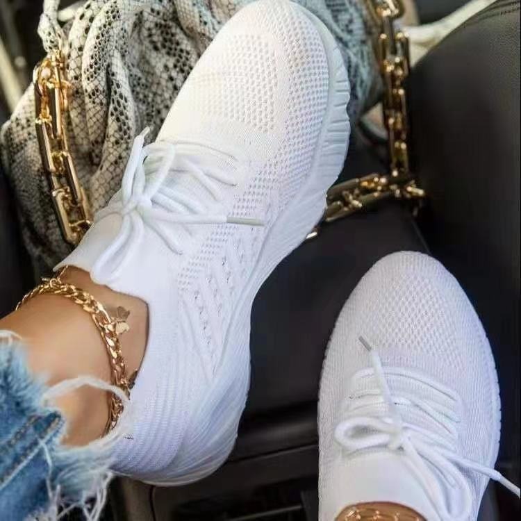 women's sneakers women's lace mesh thick sole flying woven shoes breathable image 7