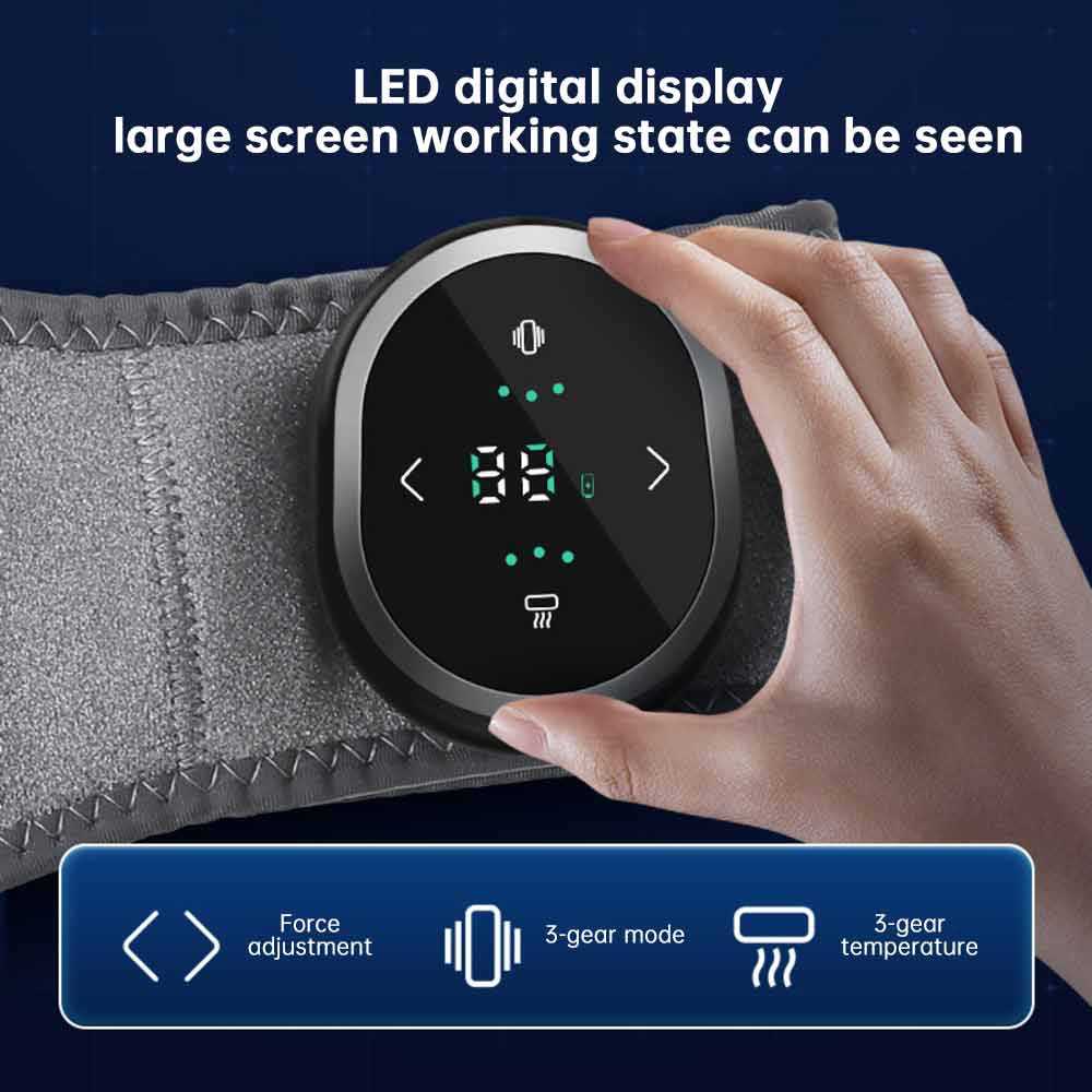 Close-up of LED digital display panel with hand adjusting controls, green numerals 88, interface icons for force and temperature