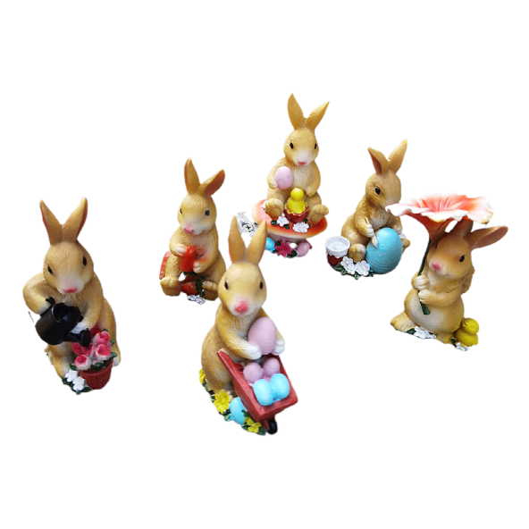 Rabbit resin 6-pack moss micro landscape ornaments